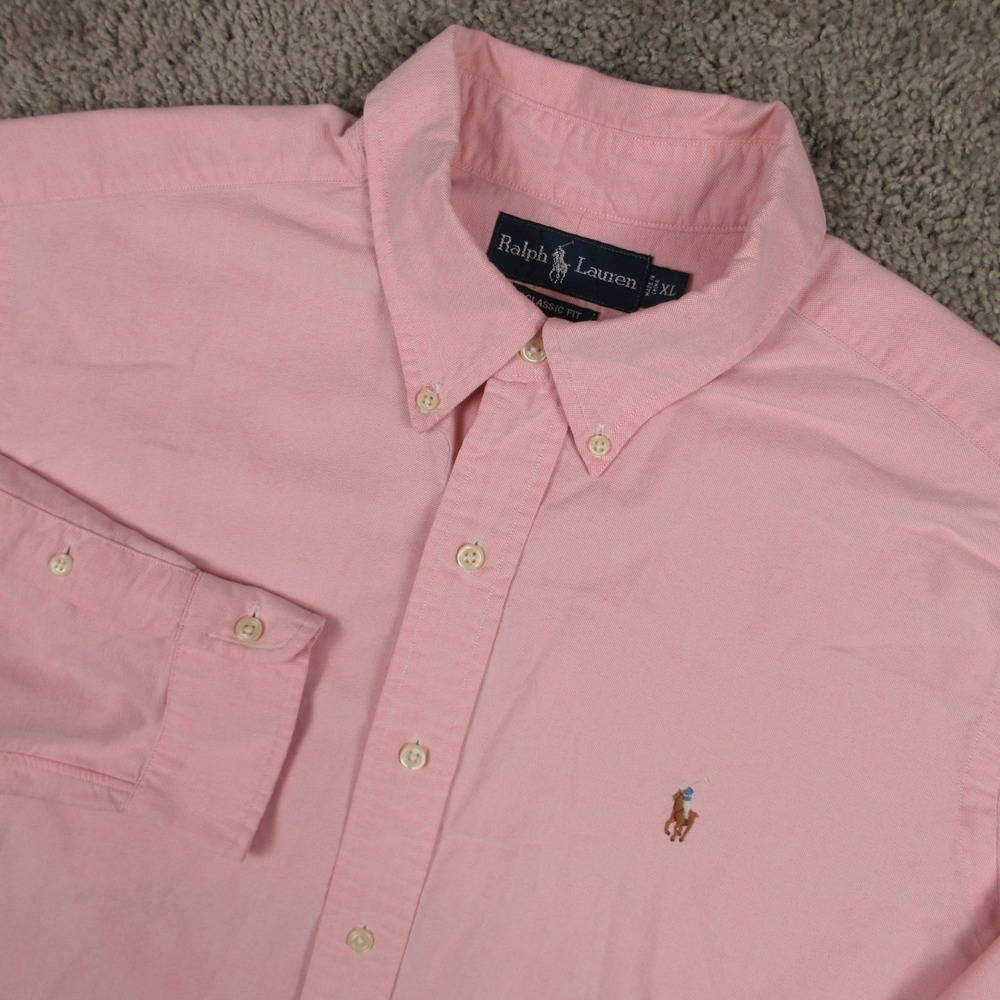 Polo Ralph Lauren Shirt Mens XL Pink Solid Oxford Cloth Flesh Pony Button Up